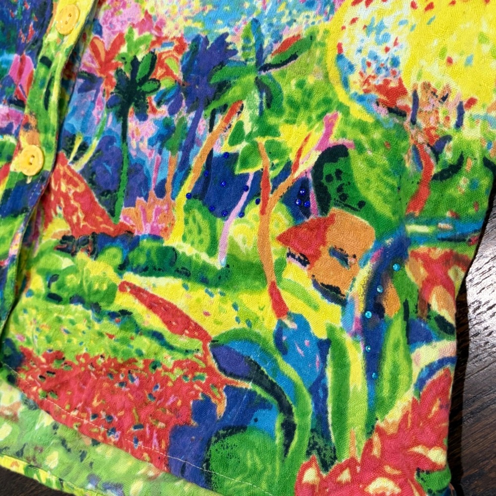 Michael Leu Button Down Shirt Women 3X Multicolor Abstract Art Sequin Cotton - Picture 6 of 9